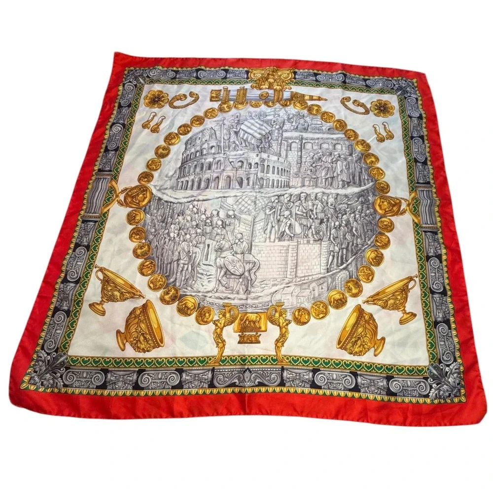 Vintage Neiman Marcus Silk Scarf Made in Italy SPQR Roman‎ Colosseum Coin 35